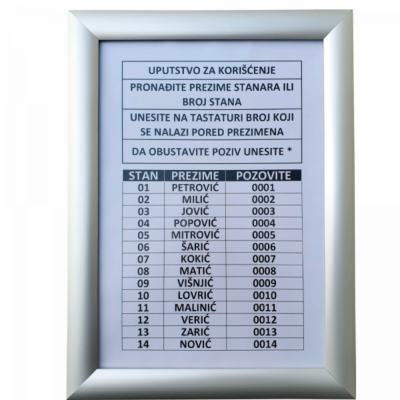 Ram za spisak stanara A4 ALUKL 0875